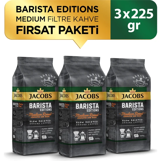 Jacobs Barista Editions Medium Filtre Kahve Fırsat Paketi 225 gr x 3 Adet