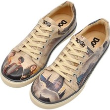 Kadın Vegan Deri Bej Sneakers - Warner Bros Gryffindor Gang Harry Potter Tasarım