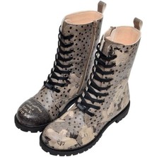 Kadın Vegan Deri Gri Fermuarlı Uzun Bot - Black Dress Tasarım