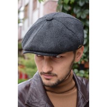 Göksu Şapka Kışlık Kasket Ingiliz Stili Peaky Blinders Siyah Noktalı Newsboy Trend 8 Parça Kasket