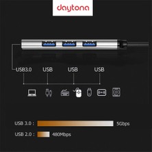 Daytona 809-AA Macbook Uyumlu USB To 4* USB 3.0 Splitter 5 Gbps Çevirici Hub Adaptör