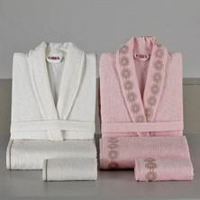 Taç Clemita Pembe Ekru Bambu Aile Bornoz Seti Taç Bornoz Takımı Taç Bamboo Bornoz Seti