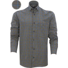 Varetta Erkek Siyah Mavi Klasik Kesim Kareli Yaka Düğmeli Tek Cepli Uzun Kol Gömlek