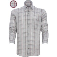 Varetta Erkek Gri Klasik Kesim Kareli Yaka Düğmeli Tek Cepli Uzun Kol Gömlek