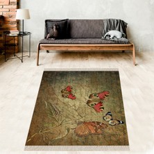 Bona Fortuna Kelebekli Halı Kelebek Desenli Dijital Baskı Yıkanabilir Kaymaz Taban Leke Tutmaz Salon Halısı