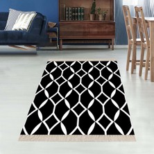 Bona Fortuna Geometrik Desenli Siyah Beyaz Dijital Baskı Yıkanabilir Kaymaz Taban Modern Salon Halısı ve Yolluk