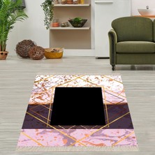 Bona Fortuna Geometrik Mermer Desenli Gold Dijital Baskı Yıkanabilir Kaymaz Taban Modern Salon Halısı ve Yolluk