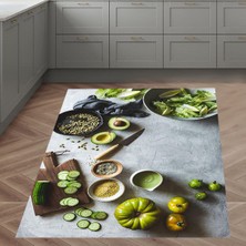 Bona Fortuna Sebze Avakado Desenli Dijital Baskılı Kaymaz Taban Yıkanabilir Leke Tutmaz Mutfak Halısı