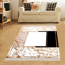Bona Fortuna Geometrik Mermer Desenli Gold Dijital Baskı Yıkanabilir Kaymaz Taban Modern Salon Halısı ve Yolluk