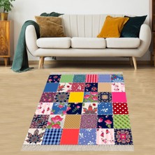 Bona Fortuna Patchwork Desenli Dijital Baskı Yıkanabilir Kaymaz Taban Etnik Salon Halısı ve Yolluk