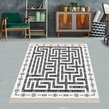 Bona Fortuna Geometrik Labirent Desenli Dijital Baskı Yıkanabilir Kaymaz Taban Modern Salon Halısı ve Yolluk
