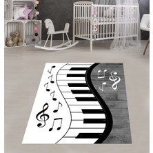 Bona Fortuna Piyano Desenli Müzik Notalı Halı Dijital Baskı Yıkanabilir Kaymaz Taban Modern Salon Halısı