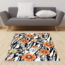 Bona Fortuna Zebra Desenli Çiçekli Dijital Baskı Yıkanabilir Kaymaz Taban Leke Tutmaz Salon Halısı ve Yolluk