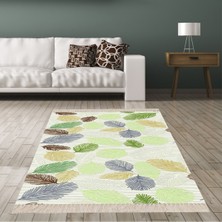 Bona Fortuna Kuş Tüyü Yaprak Desenli Yıkanabilir Dijital Baskılı Kaymaz Taban Leke Tutmaz Salon Halısı ve Yolluk