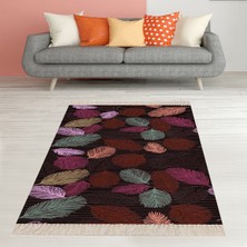 Bona Fortuna Kuş Tüyü Yaprak Desenli Yıkanabilir Dijital Baskılı Kaymaz Taban Leke Tutmaz Salon Halısı ve Yolluk