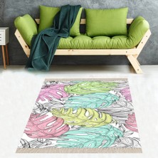 Bona Fortuna Tropikal Yaprak Desenli Renkli Dijital Baskılı Kaymaz Taban Modern Salon Halısı ve Yolluk