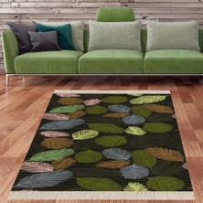 Bona Fortuna Kuş Tüyü Yaprak Desenli Yıkanabilir Dijital Baskılı Kaymaz Taban Leke Tutmaz Salon Halısı ve Yolluk