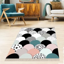 Bona Fortuna Patchwork Desenli Müzik Notalı Dijital Baskı Yıkanabilir Kaymaz Taban Modern Salon Halısı ve Yolluk