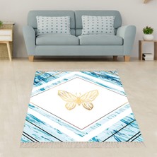 Bona Fortuna Renkli Kelebek Desenli Kelebek Şeklinde Dijital Baskı Yıkanabilir Kaymaz Taban Salon Halı ve Yolluk