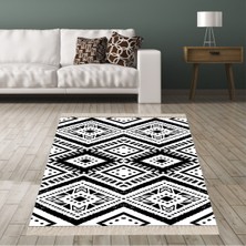 Bona Fortuna Geometrik Karo Desen Siyah Beyaz Dijital Baskı Yıkanabilir Kaymaz Taban Modern Salon Halı ve Yolluk
