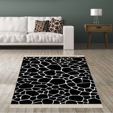 Bona Fortuna Zebra Desenli Siyah Beyaz Halı Dijital Baskılı Kaymaz Taban Modern Salon Halısı ve Yolluk