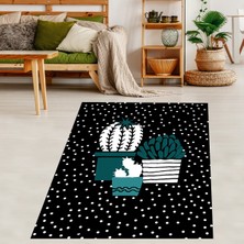 Bona Fortuna Kaktüs Desenli Gardenya Saksılı Kaktüsler Dijital Baskılı Kaymaz Yıkanabilir Leke Tutmaz Mutfak Halı