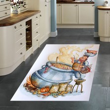 Bona Fortuna Aşçı Desenli Renkli Dijital Baskılı Kaymaz Taban Yıkanabilir Leke Tutmaz Mutfak Halısı