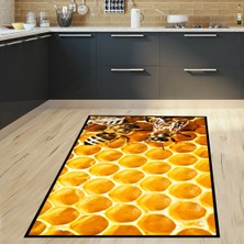 Bona Fortuna Balpeteği Arı Desenli Dijital Baskılı Kaymaz Taban Yıkanabilir Leke Tutmaz Kitchen Mutfak Halısı