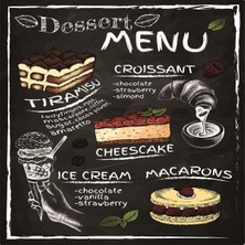 Bona Fortuna Makaron Cupcake Dessert Menu Desenli Dijital Baskılı Kaymaz Taban Yıkanabilir Leke Tutmaz Mutfak
