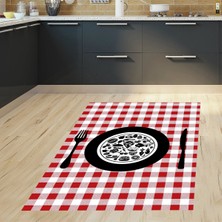 Bona Fortuna Ekoseli Kitchen Desenli Dijital Baskılı Kaymaz Taban Yıkanabilir Leke Tutmaz Mutfak Halısı