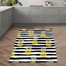 Bona Fortuna Ananas Desenli Dijital Baskılı Kaymaz Taban Yıkanabilir Leke Tutmaz Mutfak Halısı
