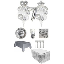 Dipak Gümüş Renk 7 Yaş Doğum Günü Seti 16 Kişilik