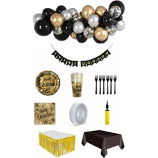 Dipak Siyah / Gold / Gümüş Renk Doğum Günü Seti 16 Kişilik