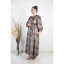 Abiye Sultan Lacivert Desenli Kadife Elbise