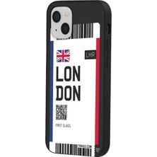 Trihed iPhone 13 Siyah Renkli Silikon London Bileti Telefon Kılıfı