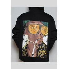 DeepArt Fashion Baskılı Siyah Kapşonlu Sweatshirt