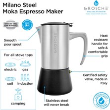 Grosche Milano Çelik Moka Pot Gümüş 6 Cup 275 ml