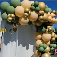 Trend Sepeti Krom Gold Küf Yeşili Ten Rengi Balon 100 Adet ve 5 M Balon Zinciri