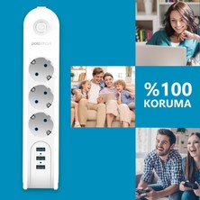 Polosmart MP09 Termal Akım Korumalı Uzatma Kablosu 2 M Beyaz