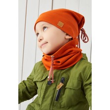 Babygiz Erkek Bebek Çocuk Kiremit Ip Detaylı Şapka Bere Boyunluk Takım Rahat %100 Pamuklu Kaşkorse