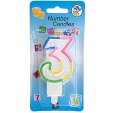 Dipak Renkli 3 Rakam Pasta Üstü Mum 7 cm