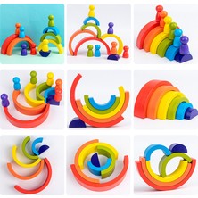 Easytoy Ahşap Renkli Gökkuşağı Yapı Taşları Monte Ev Seti Yaratıcı Istifleme Yüksek Montessori Öğrenme Ahşap Oyuncaklar Bebek Çocuklar Için  (Yurt Dışından)