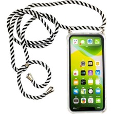Case 4U Apple iPhone 13 Pro Kılıf Boyuna Askılı İpli Darbe Emici Anti Shock Kapak Siyah - Beyaz