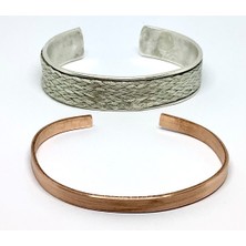 Armas Store Gümüş Kaplama Desenli Bileklik & Ince Sade Bakır Bileklik