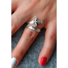 Fildişi Aksesuar Antik Gümüş Kaplama Savaş Kılıcı Şekilli El Yapımı Ayarlanabilir Yüzük