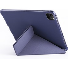 Z-Mobile Apple iPad Pro 12.9" 5.nesil 2021 M1 Uyumlu Standlı Kapaklı Kılıf Kalemlik Bölmeli Silikon Kılıf - Mor