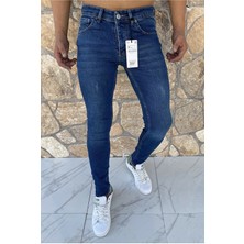 Lasess Erkek Jeans Skinny Fit Likralı Lacivert Tırnaklı Kot Pantolon