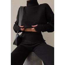 Ciqulata Triko Crop Pantolon Takım Siyah