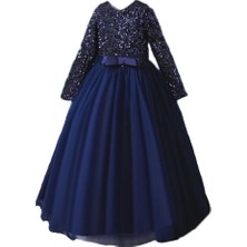 Masho Trend Lacivert Zara Payetli Çocuk Abiye - Kız Çocuk Elbise - Kız Çocuk Balo Elbise -Noel Elbise