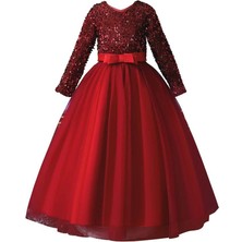 Masho Trend Kırmızı Tarlatanlı Zara Payetli Çocuk Abiye - Kız Çocuk Elbise - Kız Çocuk Balo Elbise - Noel Elbise